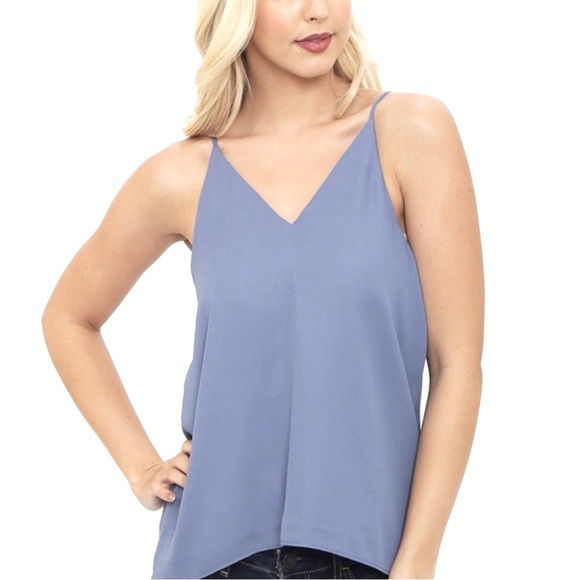 Tops - Blue Purple Lace Neck Pullover Flowy Spaghetti Strap Camisole Tank Women’s NWT